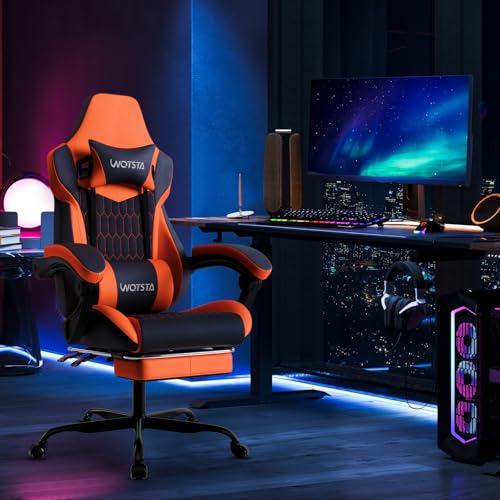 Image of Gaming Chair with Footrest, High Back Gaming Chairs PVC Leather Ergonomic Gamer Chair with Adjustable Headrest Lumbar Support Racing Style Video Gaming Chair for Office /Home (Black Orange)