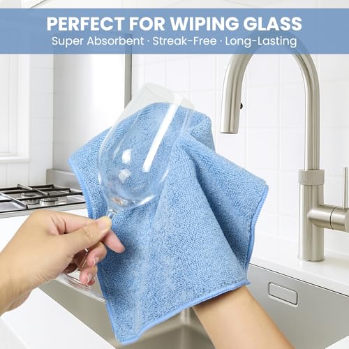 Image of SIFANGKE Microfiber Cleaning Cloth, 12 Pack Blue Cleaning Rags for Housekeeping, Reusable Microfiber Towels for Car, Kitchen, Bathroom and Household Cleaning Supplies, 11.8 inchX11.8 inch