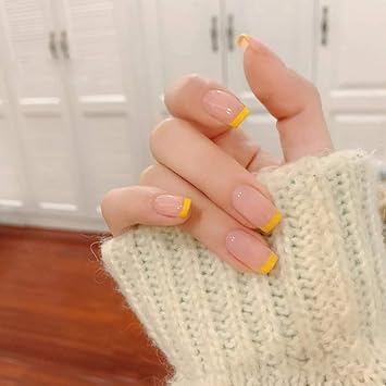 Amazon Sifashion 24pcs つけ爪 フレンチネイル ヌーディーカラーネイル イエロー 偽の爪 二次会 成人式 ネイルチップ Sifashion ネイルチップ 通販