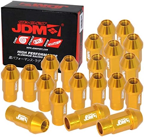 AJP Distributors JDM Sport 20 Pieces Aluminum 50MM Open Ended Lug Nuts Wheels Rims M12x1.25 / M12x1.5 (Gold, M12 x 1.25)
