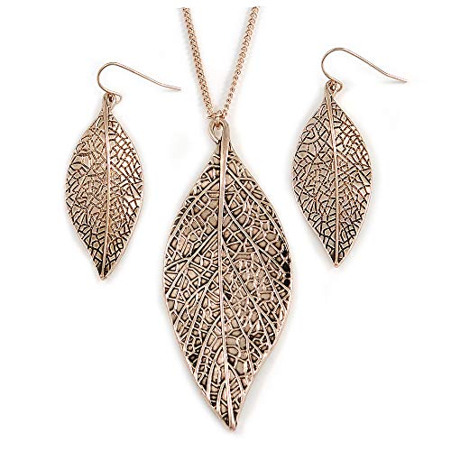 Colgante de hoja de 60 cm y pendientes vintage para realzar tus vestidos de noche y eventos