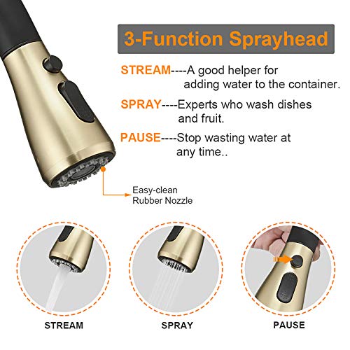 Hoimpro Commercial High-Arc Single Handle Kitchen Sink Faucet With Pull Out Sprayer,Rv Kitchen Faucet With Pull Down Sprayer,3 Function Touch On Laundry Water Faucet, Brass/Gold Black(1 Or 3 Hole) #TOP2