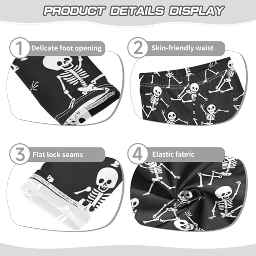 ALAZA Girls' Leggings Children's Yoga Pants Skinny Printed Dance Skull Skeleton on Black Comfortable 4T2