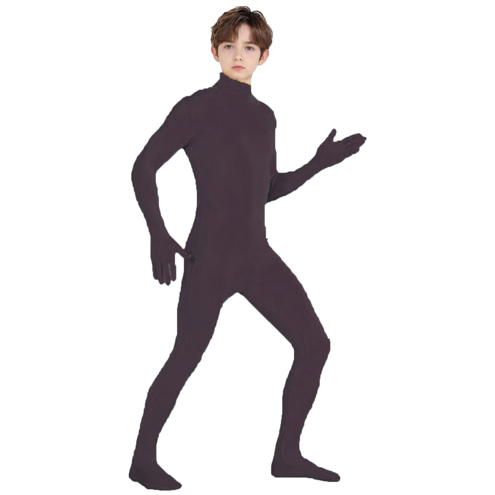 Unisex Kids' Open Face Unitard Full Body Costume Bodysuit for Adults and Kids Stealth Suits for DIY Party Outfit Halloween Cosplay Fancy Dress for Boys Girls UK (Brown #2, 4-5 Years)