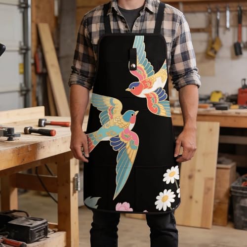 Delantal de trabajo ajustable con 8 bolsillos Colorful Flying Birds miniatura 5