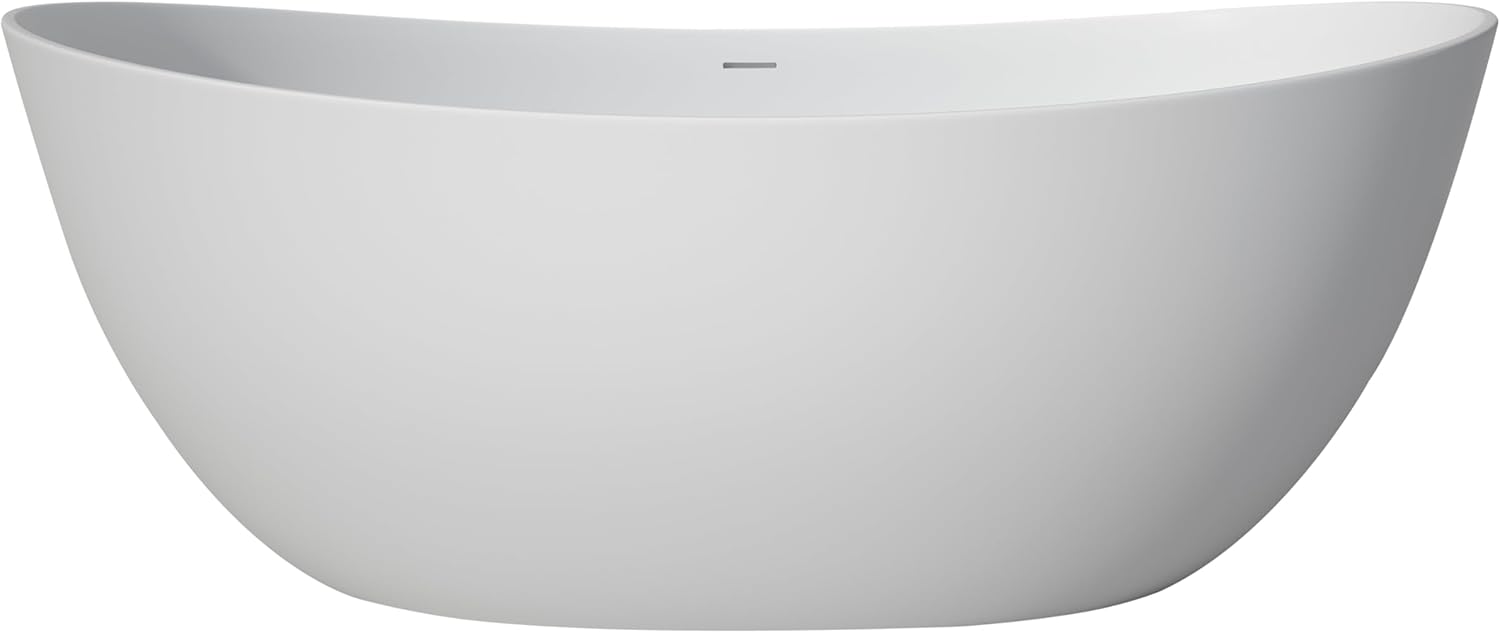 65'' Freestanding Solid Surface Resin Stone Bathtub, Freestanding Tub, Contemporary Design Stand Alone Tub with Pop-up Drain and Overflow, cUPC Certified, Matte White
