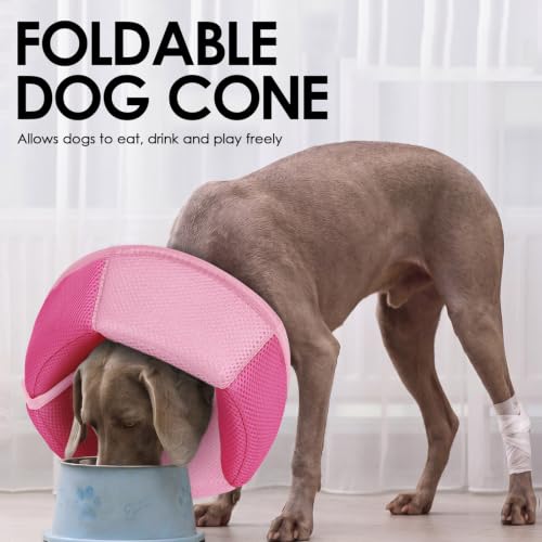 Image of AOFITEE Dog Cone - Soft Dog Cone Collar to Stop Licking, Adjustable Comfy Cones for Dogs After Surgery, Foldable Cones for Dogs Elizabethan Pet E-Collar for Medium Pets, Pet Recovery Collar, Pink M