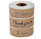 WIONE 3 rouleaux * 500 pièces rectangle de papier kraft merci étiquettes autocollantes rondes, autocollants d'enveloppe d'étanchéité décoratifs adhésifs, étiquettes commerciales en rouleau, pour la re