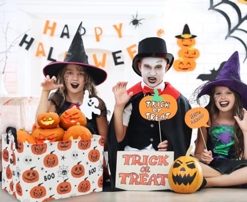 Image of Halloween Basket Pumpkin Baskets for Kids Trick or Treat Bins for Halloween Parties(Spider Halloween)