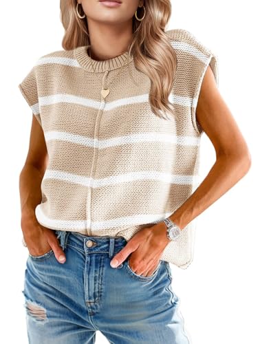 Womens Tops 2025 Spring Tank Sweater Vest Cap Sleeve Striped Outfits Knit Trendy Lightweight Fall Summer Tops