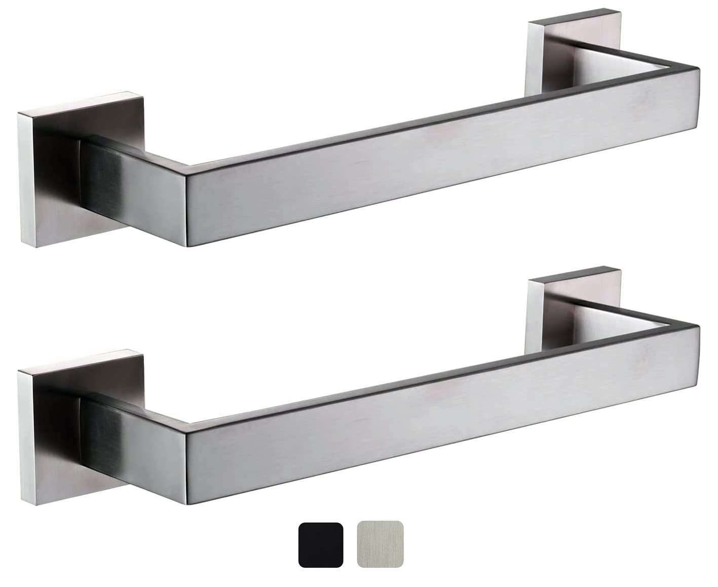 12 Inch Towel Bar 2 Pack for Bathrooms 12/16/24 Inch Stainless Steel 304 Brush Nickel Towel Holder Modern Square Towel Rod Rustproof Wall Mount 2 of Pack(12 inch, Brush Nickel)