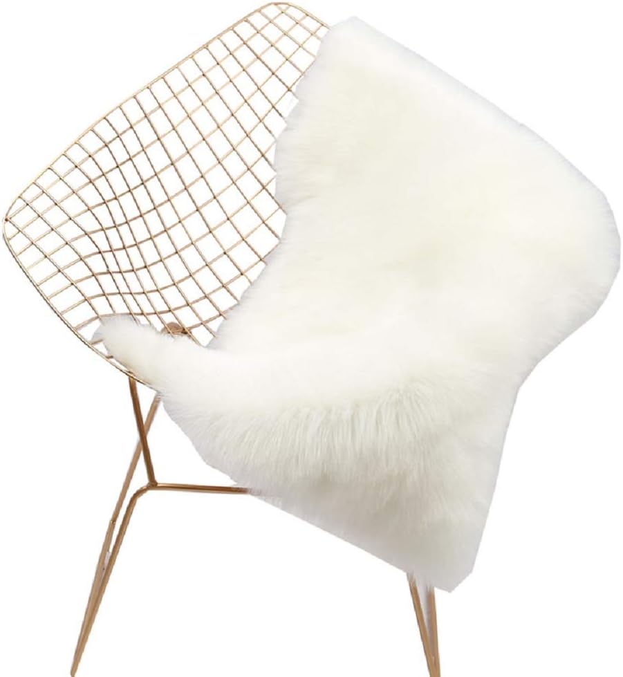 Elliz Super Soft Fuzzy Faux Sheepskin Ivory Area Rug, Warm and Cozy Elegant Chic Style, Ivory White 2ft x 3ft