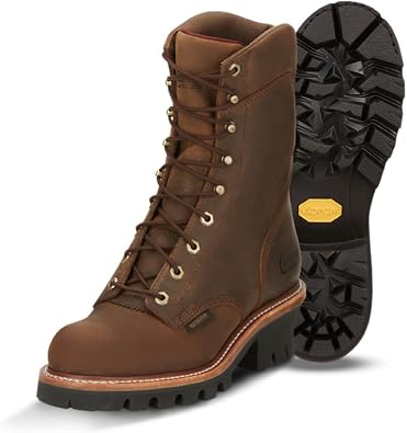 Chippewa Super DNA 9-Inch Waterproof Logger Boots - Slip & Heat Resistant Vibram Outsole Logging Boots - EH-Rated Steel Toe Mens Leather Footwear - Dri-Lex Moisture-Wicking Lace Up Work Footwear