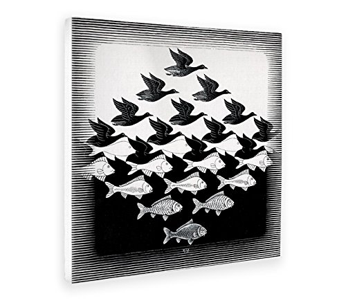 Giallobus - Schilderij - Afdrukken op Canvas - Escher - Lucht en water - 70 X 70 Cm