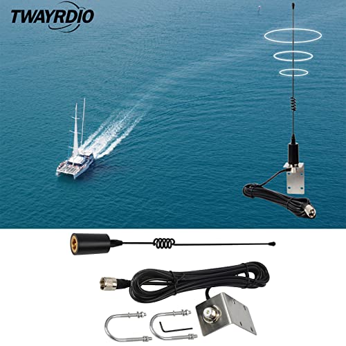 Image of TWAYRDIO VHF Marine Antenna, 156-163MHz 50W Boat Radios Antennas with 16.4ft Coaxial Cable (SO239 to PL259 Connector),L-Shape Mounting Bracket and U-Bolt for Midland Uniden Cobra Icom Marine Radio