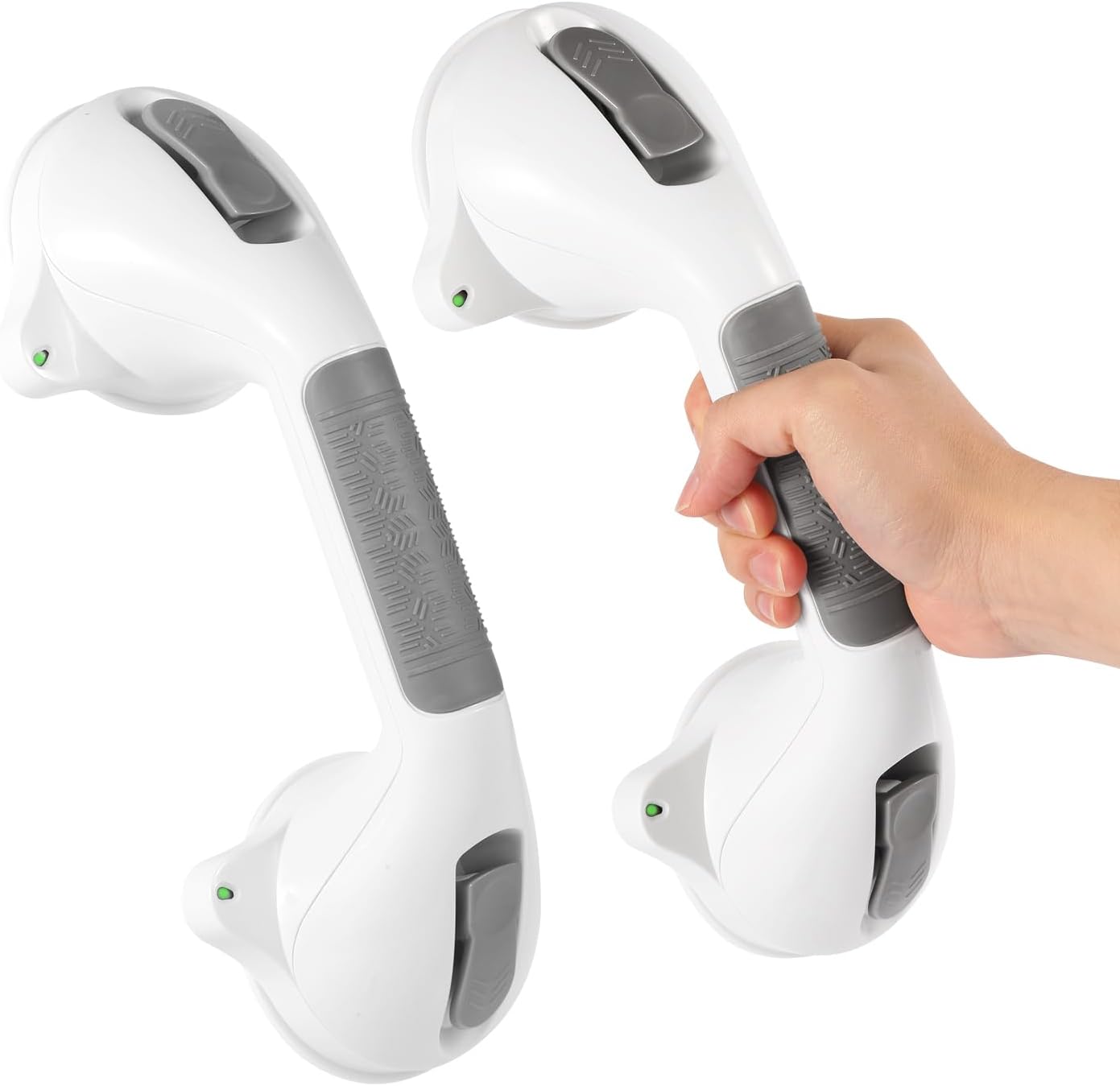 Suction Grab Bar with Safety Indicator for Bathtub Shower Bathroom, Heavy Duty Handrail Removable Reusable for Elderly Disabled and Kids, Anti-Slip Grip, No Drilling Tool Free, Waterproof Grey