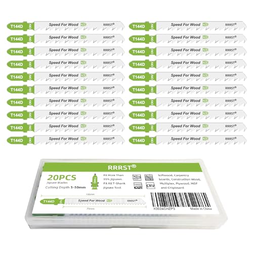 RRRST 20pcs T144D Lames de Scie Sauteuse, Coupes Droites et Rapides (5-50mm), Bois tendre, Planches de Menuiserie, Bois de Construction, Contreplaqué, MDF et...
