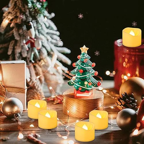 Image of 48 Pack 1.5 inch x 1.2 inch Tea Lights Battery Operated Votive Candles, Flameless Flickering LED Tealights Electric Outdoor Flicker Fake Tealight Candles Bulk for Wedding Halloween Christmas Decorations