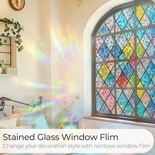 Beautysaid Rainbow Window Film Privacy: Stained Glass Self Adhesive, No-Glue Frosted Window Tint, Static Cling,UV Window Film Home (Multicolor, 44.5x200cm) - Image 2