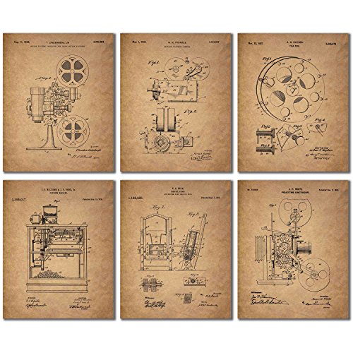 Home Theater Patent Wall Art Prints - Set of 6 Vintage Movie Film Photos