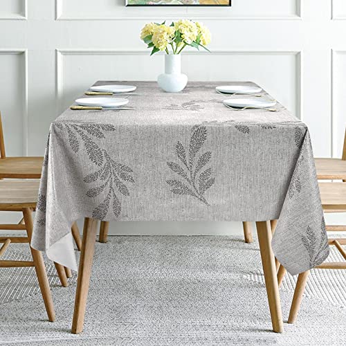 Jacquard Rectangle Wipeable Modern Vinyl Tablecloth Kitchen Table Cover Olive Branch Leaves Patterned Decor Vintage Elegant Small Oblong No Slide Pvc Table Cloths 4-6 Seater For Dining Room Table Grey #TOP1
