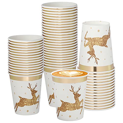 Nettempt Disposable Christmas Cups(50 Pack 9 Oz).Paper In Golden Elk Design With Gold Foil Outline And Star For Holiday Party Supplies #TOP14