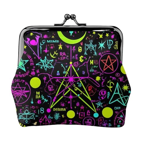 Pu Leather Coin Purse magical bright alchemical cosmic goth trippy purple sun moon art witchcraft (2) Change Pouch Wallets Buckle with Kisslock Clasp Coin Holder Clutch Handbags for Women Ladies