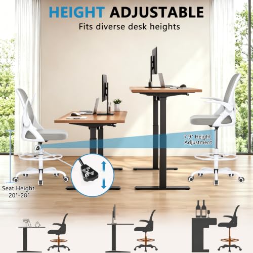 Image of Kensaker Drafting Chair Tall Office Chair, Ergonomic Standing Desk Chair with Adjustable Foot Ring and Flip-up Armrests, Mesh Computer Chair for Art Studio, 300 LBS, Gray