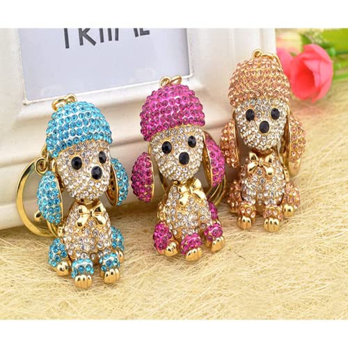 Shining crown süßer Hund Strass Schlüsselanhänger für Frauen funkelnde Legierung Taschen-Geldbörsen-Dekorationsanhänger Charm-Auto-Schlüsselanhänger süßes Taschenzubehör (Champagner)