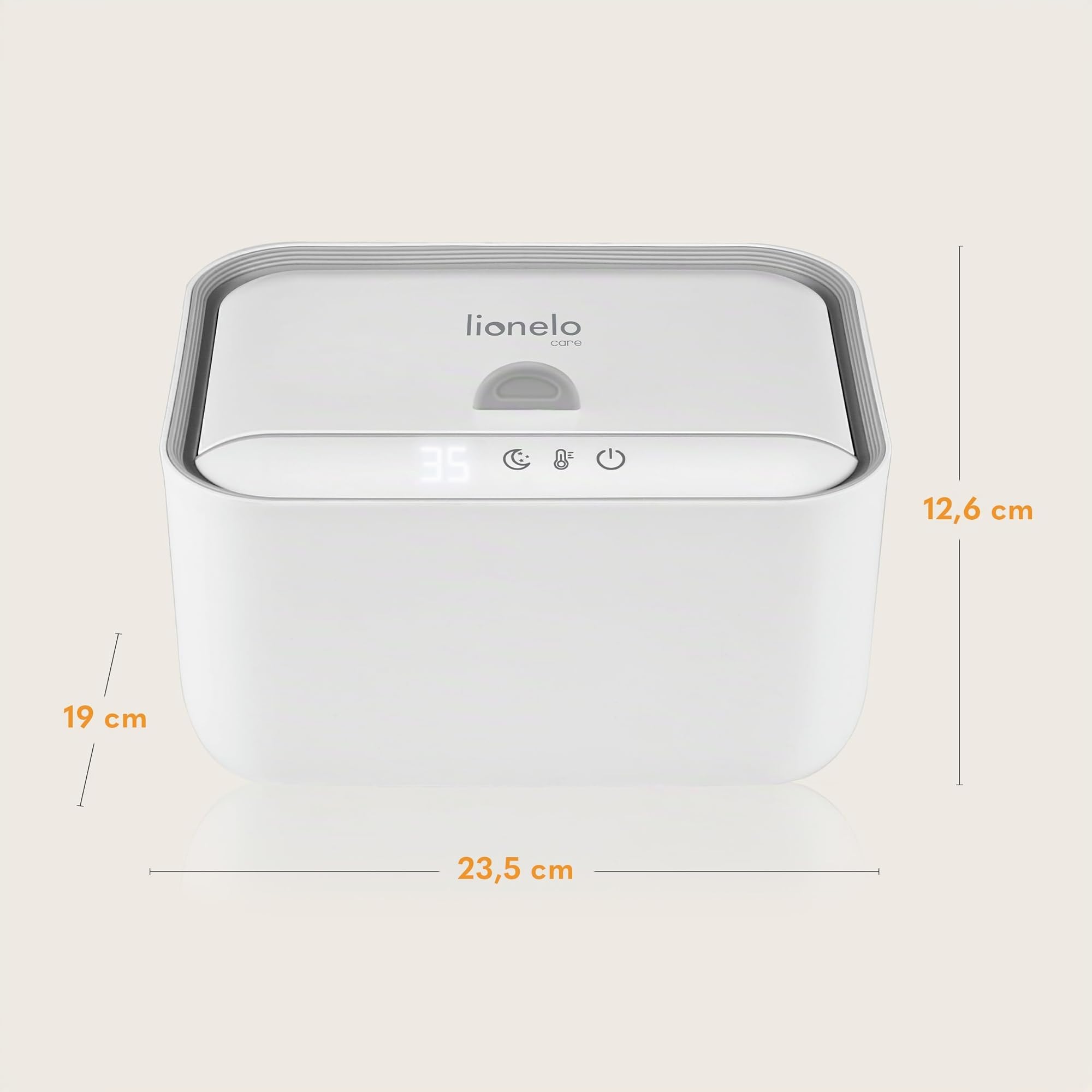 Lionelo BABYBLISS Appareil chauffant pour lingettes humides et petites serviettes 20 W pour bébé, veilleuse intégrée, 3 niveaux de chauffage, panneau tactile, garde les lingettes humides