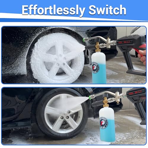 Image of Tool Daily Short Pressure Washer Gun with Foam Cannon, Dual Connector Accessory, 1 /4 Inch Quick Connect, 5 Spray Nozzle Tips, 1 Liter