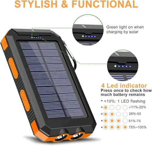 YELOMIN 38800mAh Solar Power Bank, Portable Charger USB-C Fast Charging Compatible with iPhone Samsung, Dual LED Flashlight Battery Pack, 3 Output Backup Charger for Camping Hiking Outdoor Emergency - Image 5