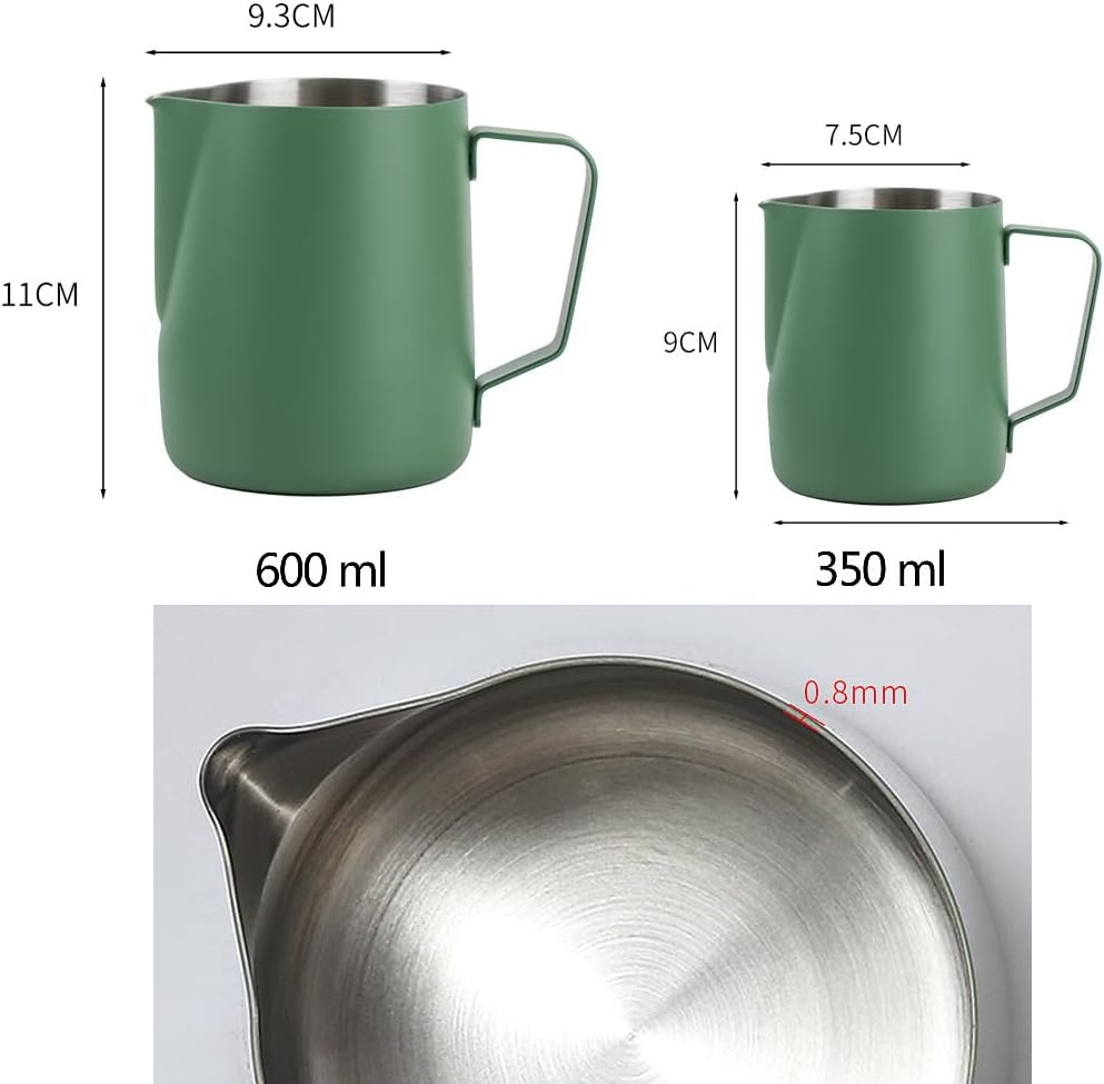 Stainless Steel Espresso Steaming Pitchers Frothing Pitcher Jug Coffee Milk Frothing Cup, Coffee Steaming Pitcher - Dark Green, 20 oz(600 ml)