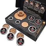 LOYAL SEA グラストップスモーカー｜カクテル・ウイスキー対応 スモークギフトセット｜家庭用燻製器 小型 焦げにくい設計 6種類天然木チップ+2枚ステンレスフィルター+小鋼刷+金属スプーン 付き｜ウイスキープロ推奨 キャンプ/室内対応 燻製機（日本語説明書）