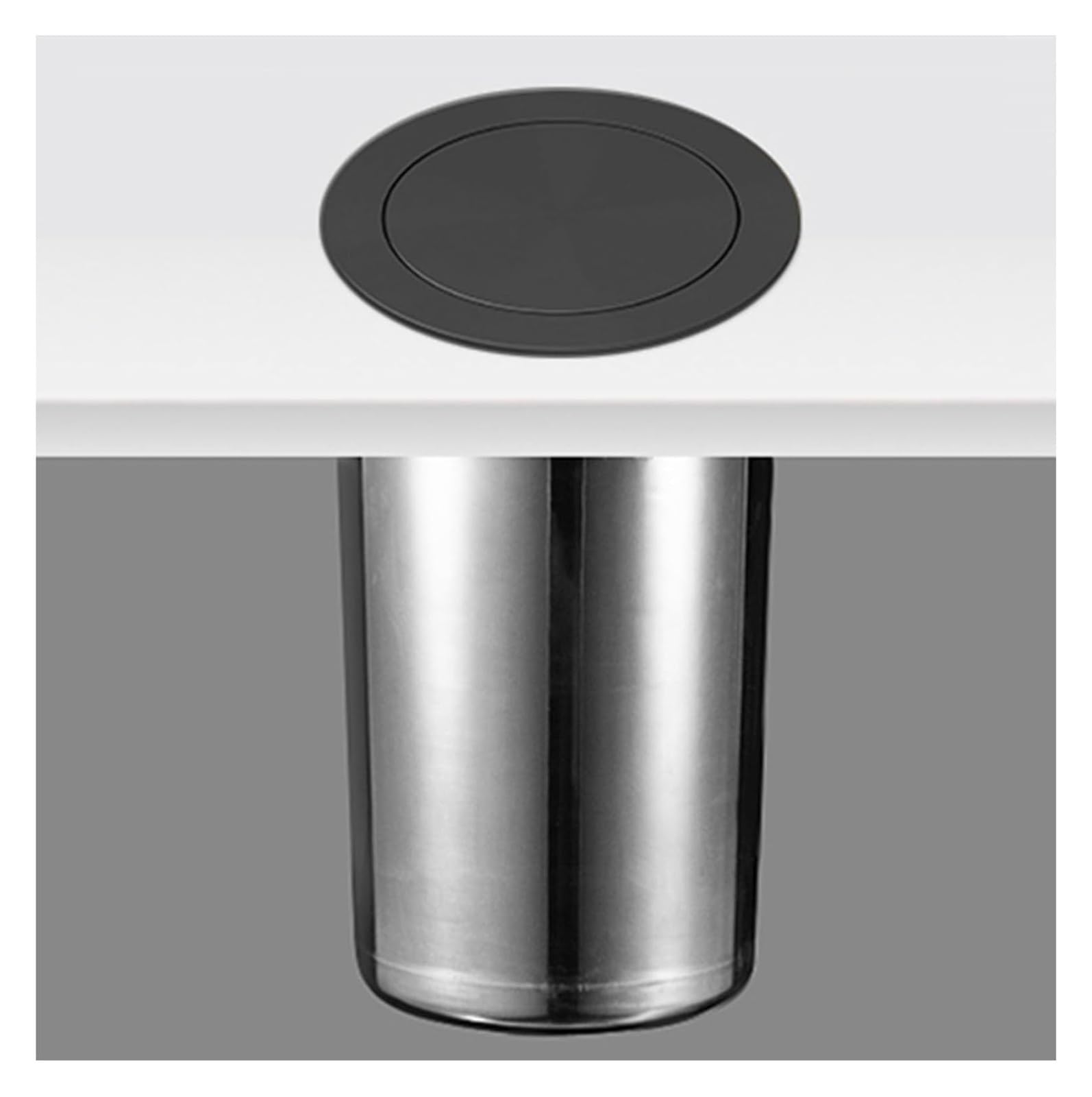 Built-in Countertop Trash Bin Lid， 304 Stainless Steel Trash Chute Lid Recycling Bin Cover(Black,Lid+bucket)