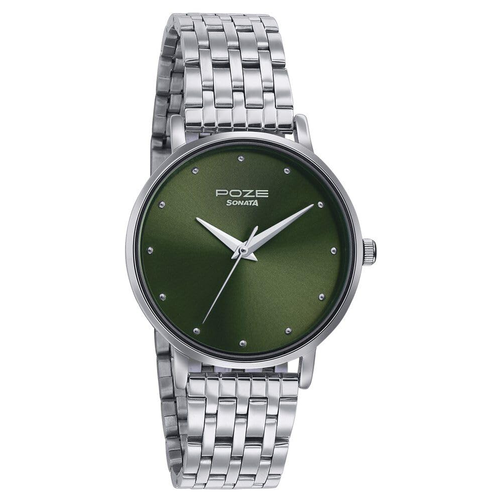 Sonata Poze Quartz Analog Green Dial Metal Strap Watch for Women-SP80017SM01 (B0CT5TVGSH) Amazon Price History, Amazon Price Tracker