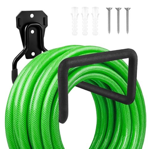 Muyohix Support de Tuyau d'Arrosage, Support de Tuyau d'Arrosage en Métal Robuste, Enrouleur de Tuyau, Organisateur pour Outils de Garage et de Jardin, Crochets Muraux...