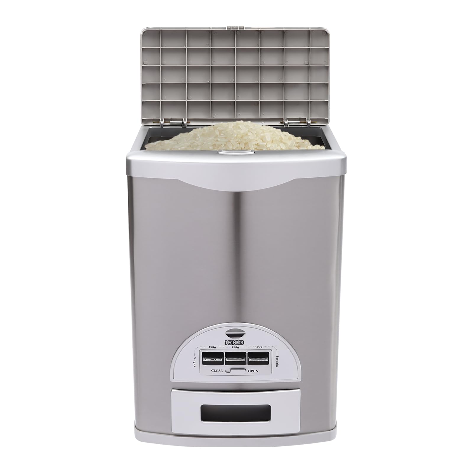 Cereal Dispenser, 100/150/200g 3-button Auto Grain Dispenser, Sealed Rice Dispenser w/ Hopper, 15kg/33 lbs Grain Storage Container w/ Handle, Max. 0.2