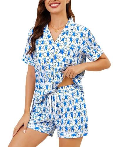 Image of SWOMOG Womens Button Down Pajamas Set Short Sleeve Sleepwear Bride Soft Pj Lounge Sets XS-3XL