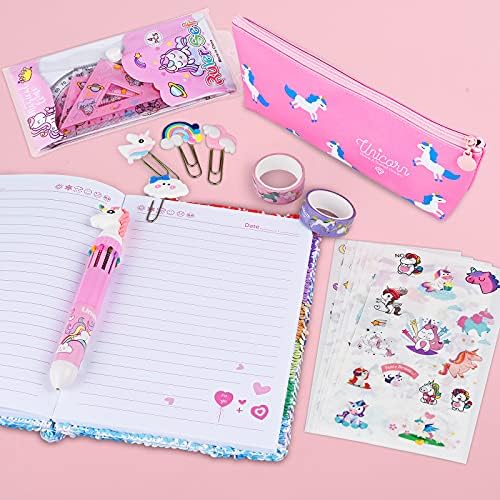 Cieex Unicorn Gifts for Girls, Unicorn Stationery Set, Unicorn Sequin Notebook, Pencil Case, 10 Colors Ballpoint Pen, Bookmark, Washi Tape, Ruler, Present for Girls Age 5 6 7 8 9 10 Years