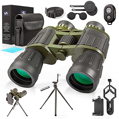 12X50 Full Size Binoculars for Adults with Photography Video Kit Tripod & Smartphone Adapter Shutter Carrying Bag & Strap, Easy Focus for Camping,Travel,Stargazing,Bird Watching