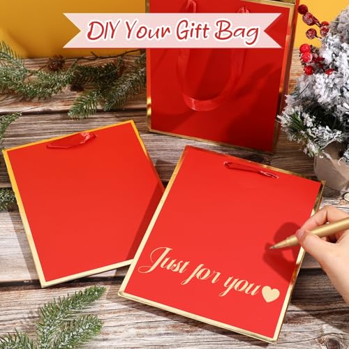 Image of Yeaqee 24 Pack Metallic Paper Gift Bag with Tissue, Red Gold | with Satin Ribbon Handle and Tissue, 9x7x3.1 Inch, Suit Business, Birthday, Christmas, Thank You Return Gifts Bags