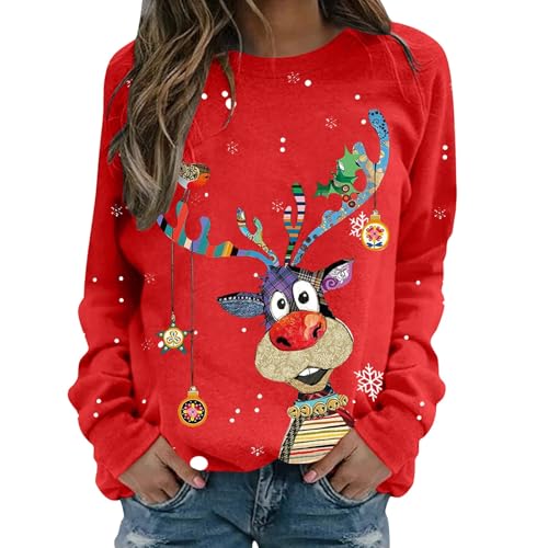 Pullover Damen, Weihnachtspullover Damen Lustige Weihnachten Ugly Christmas Sweatshirt Baumwolle Pulli Herbst Winter Sweater Weihnachtskostüm...