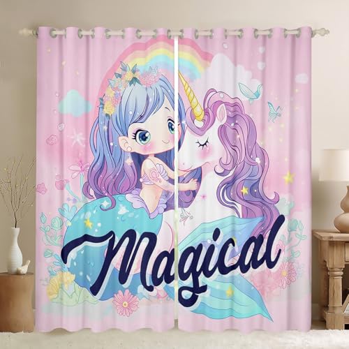 Teal Mermaid Blackout Curtains Kawaii Curtains 2 Panels 52