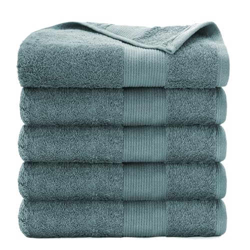 AULIFLOWER フェイスタオル 純綿 ホテル仕様 34*80cm 5枚セット コットン 大判 薄手 肌触りが良い ふわふわ 速乾 瞬間吸水 毛羽落ちしにくい 耐久性 ストリップ ギフト グレー