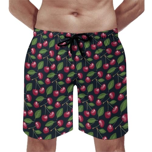 WQOPBS Cherry Fruit Pattern Shorts Men Casual Beach Short Pant Quick Dry Board Trunks Elastic Waist Exercise Pants Hiking Bottoms