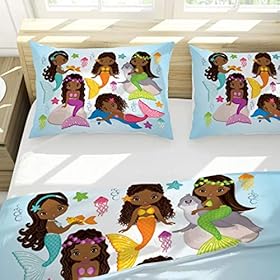 Cute Mermaid Bedding Twin Set for Girls ,Little Black Girls Mermaids Princess Duvet Cover ,Ocean Theme Comforter Cover… 51euIr7j7ML. SS280