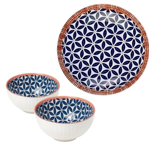 Image of Ceramic Dinner Plates Set of 2, 8 Inch Porcelain Salad Dessert Round Plates, Microwave, Oven and Dishwasher Safe, Kitchen Plates, Serving Dishes Plates (1 Plate Honeycomb 2 Bowl)