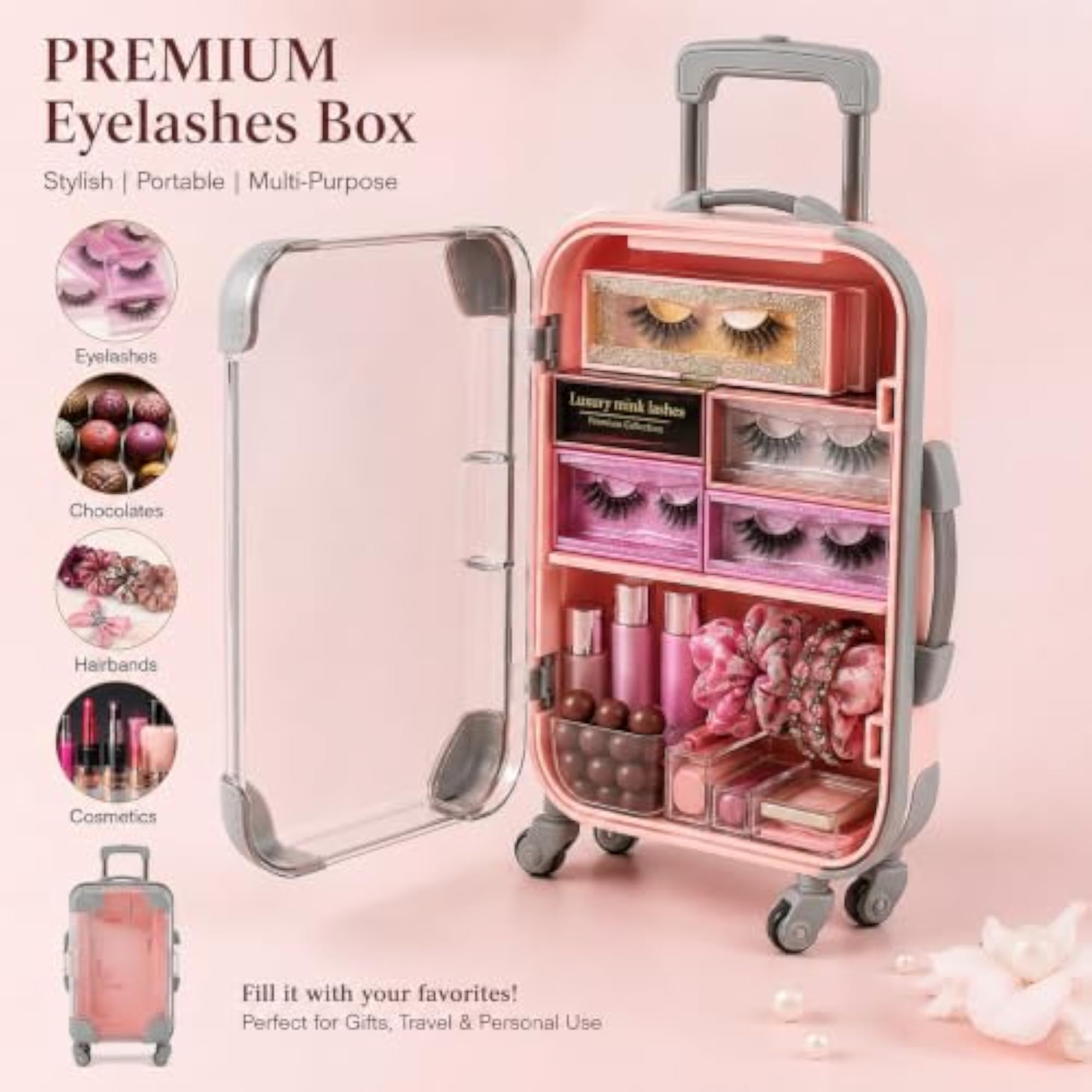 Mini Suitcase Travel Storage Case, Pink