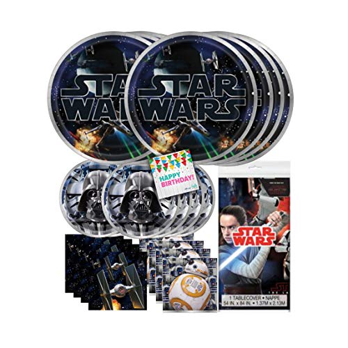 Hello Party! Star Wars Dinnerware Bundle Party Pack Supplies - 16 Luncheon Napkins, 16 Beverage Napkins, 8 Dinner Plates, 8 Dessert Plates, Tableware, for Kid's Birthday Party, Cartoon Themed Event